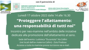 Proteggere l'allattamento: una responsabilità di tutti noi. Lunedì 17 ottobre dalle ore 14.00 alle 16.30